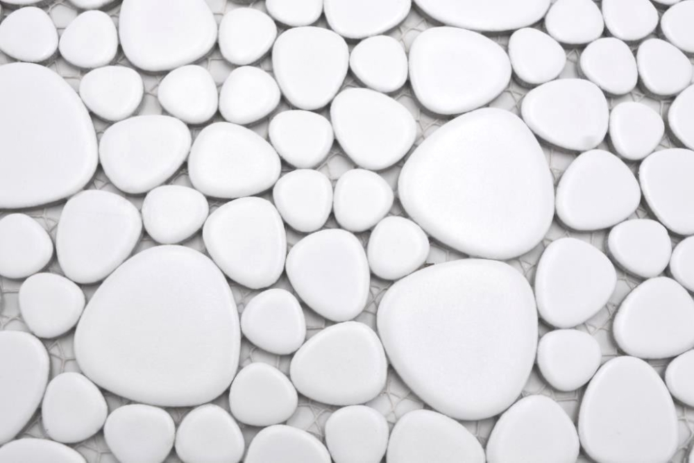 Mosaico guijarro uni blanco mate ceramica aspecto guijarro