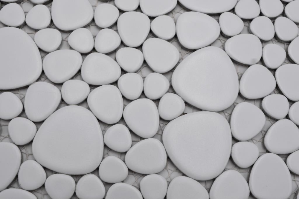 Kieselmosaik Drops weiß matt Keramiksteine Mosaiksteine Duschboden Duschwand - 12-0111