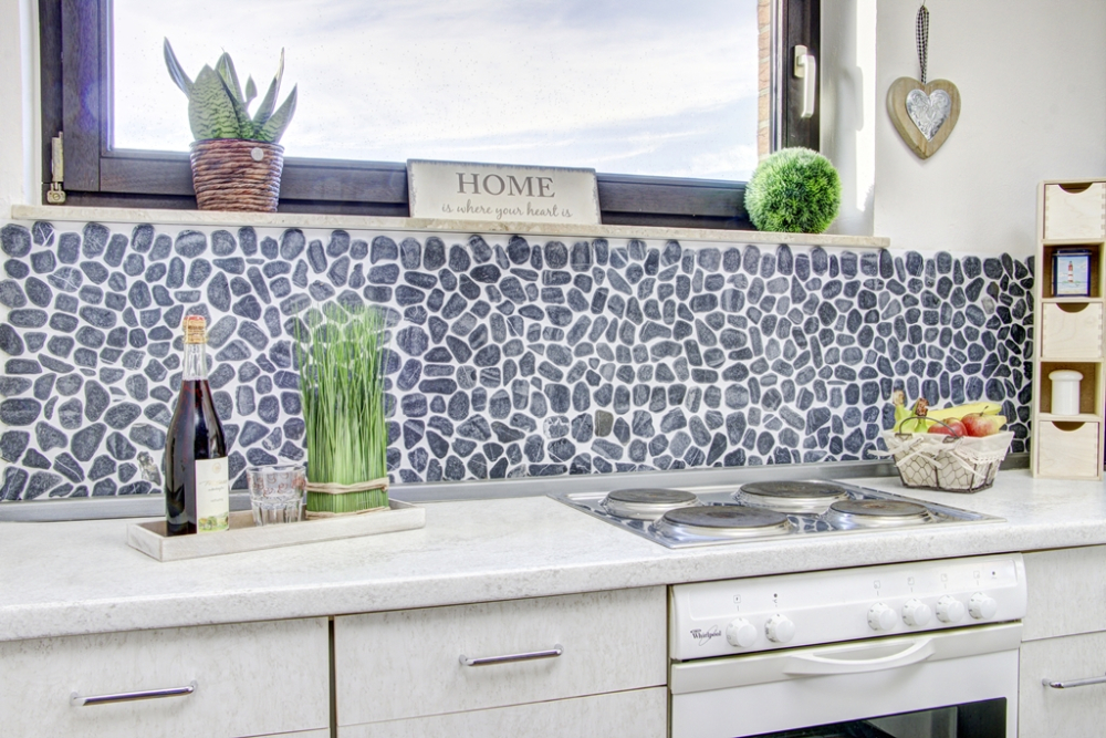 Mosaico guijarro corte uni negro fluor guijarro guijarro aspecto mate