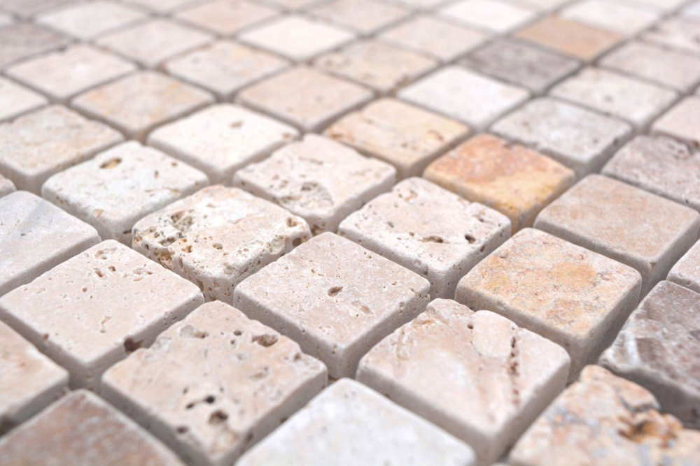 Mosaik Travertin mix beige braun matt - 10 Mosaikblaetter