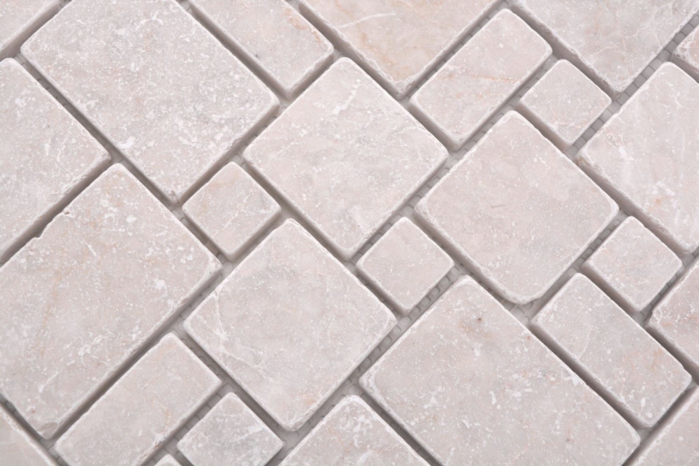 Mosaique aspect combine marbre ivoire mat - 10 feuilles de mosaique