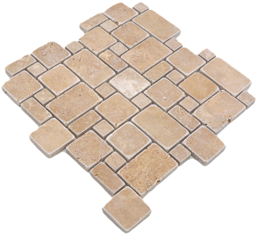 Mosaique aspect combine travertin rouge mat - 10 feuilles de mosaique