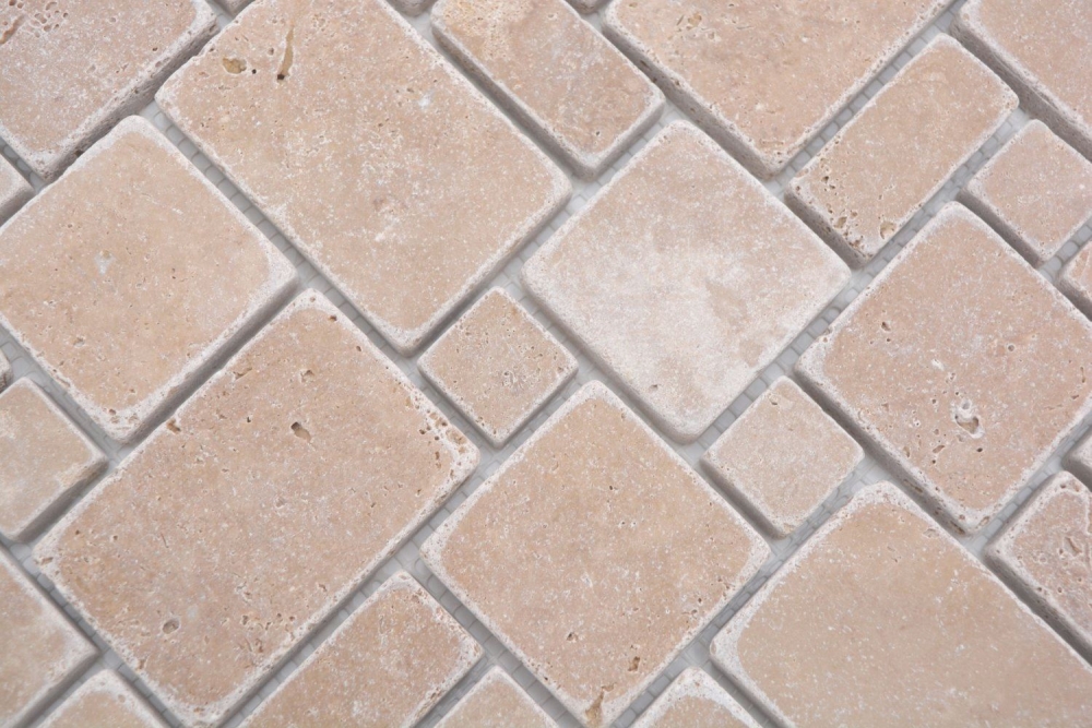 Mosaique aspect combine travertin rouge mat - 10 feuilles de mosaique