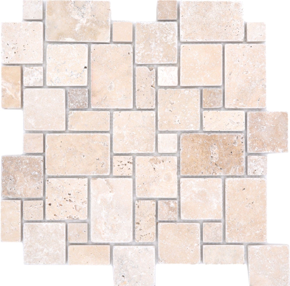 Mosaik Mini Pattern Chiaro Antique Travertin Kombinationsoptik beige matt