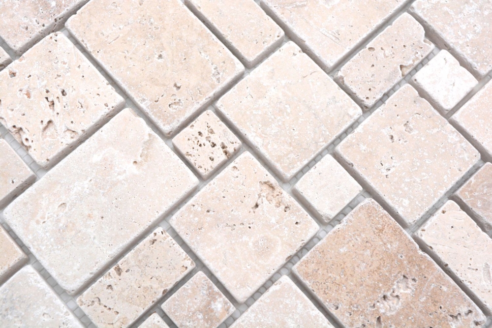 Mosaik Mini Pattern Chiaro Antique Travertin Kombinationsoptik beige matt