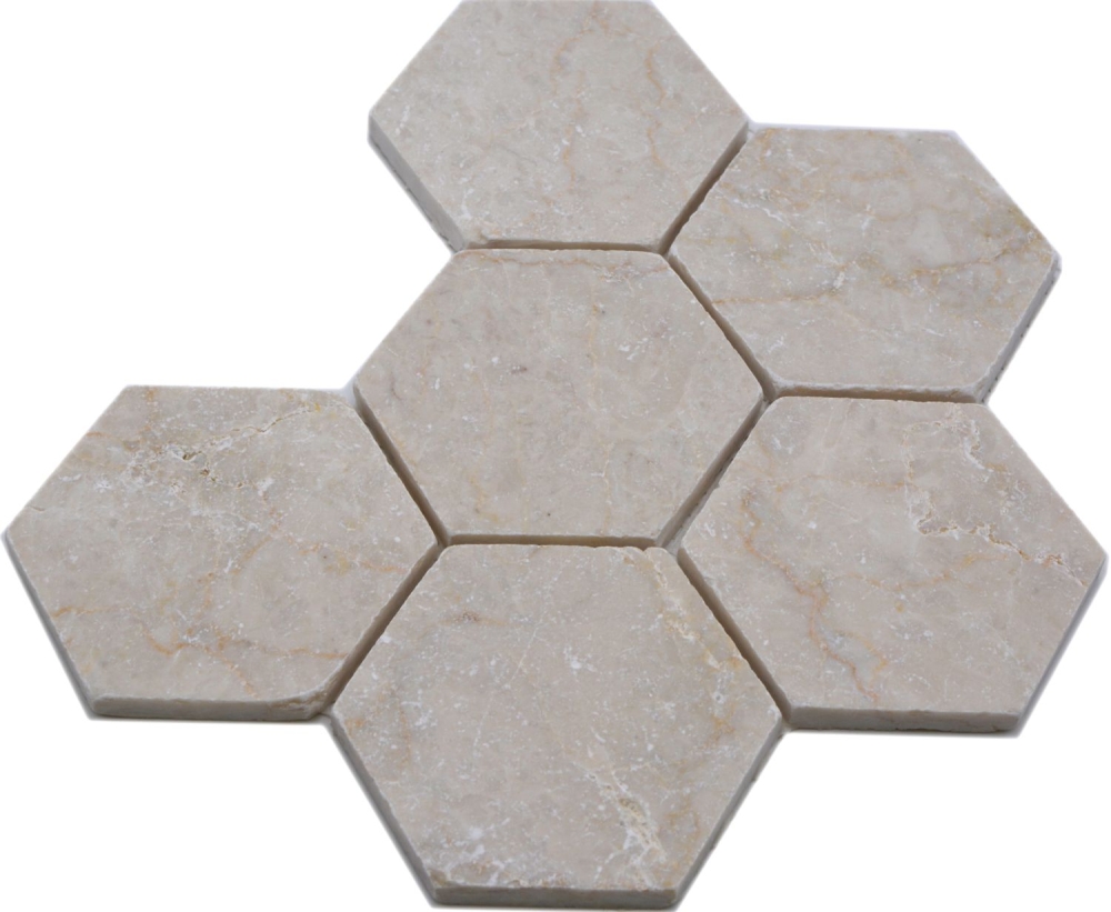 Mosaïque Hexagonale Botticino Marbre Antique Aspect Hexagonal Ivoire Mat