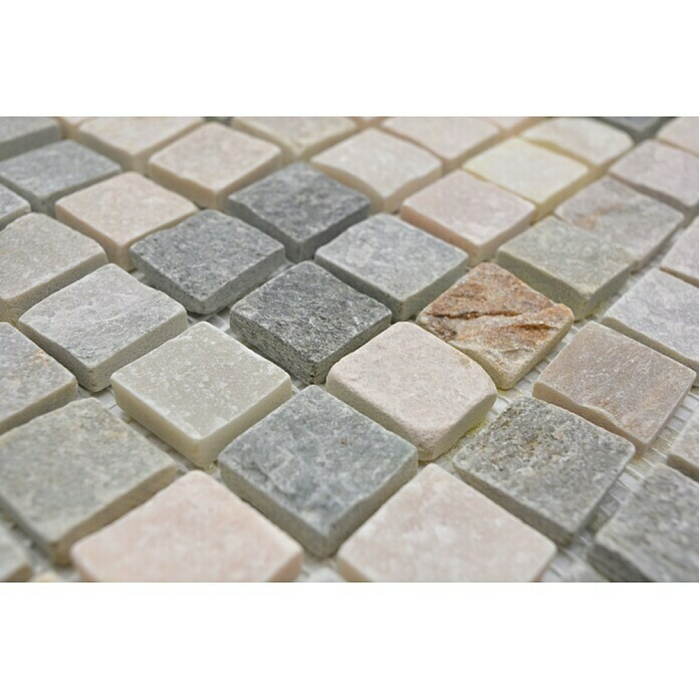 Quarzit Mosaik Naturstein Wandmosaik Bodenmosaik beige grau 36-0206