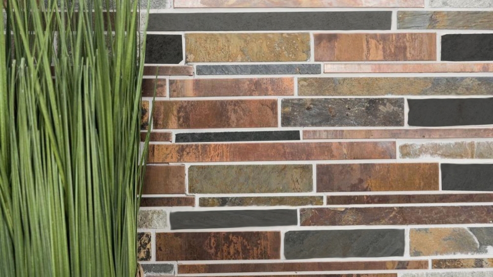 Mosaique pierre composite cuivre mix aspect composite gris rouille cuivre mat