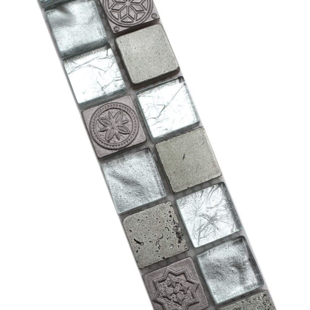 Mosaik Borde Bordüre Glasmosaik Resin mix silber Struktur