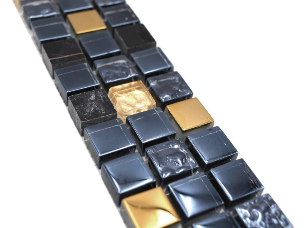 Mosaik Borde Bordüre Glasmosaik Naturstein schwarz gold beschichtet