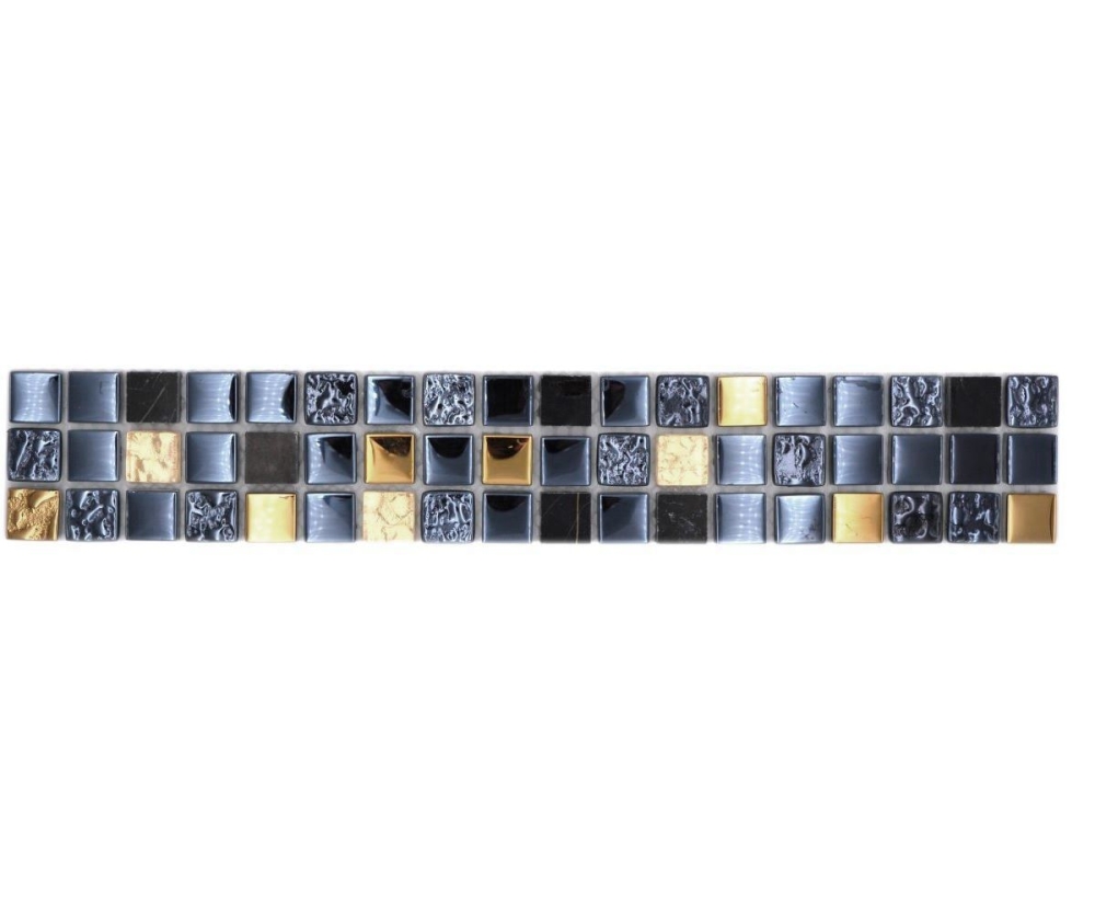 Mosaik Borde Bordüre Glasmosaik Naturstein schwarz gold beschichtet