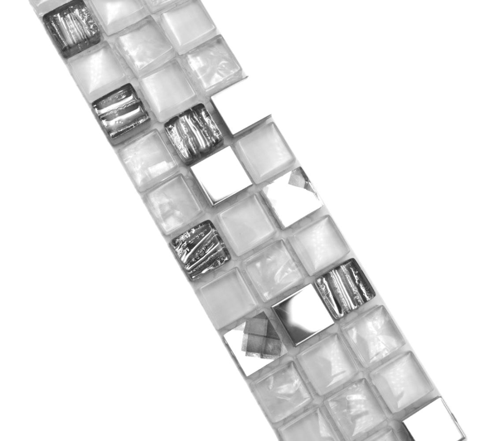 Mosaik Borde Bordüre Glasmosaik Stahl mix weiß und Metalleinlage