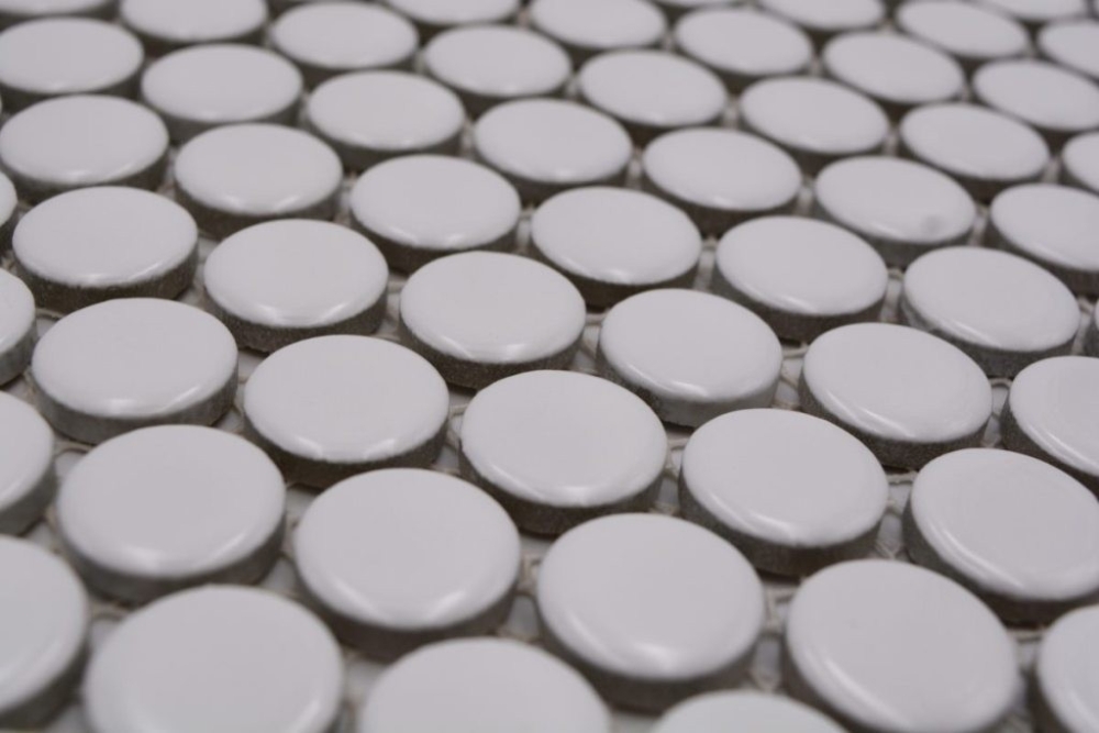 Button mosaic Round mosaic Loop Penny white glossy ceramic 10-0102