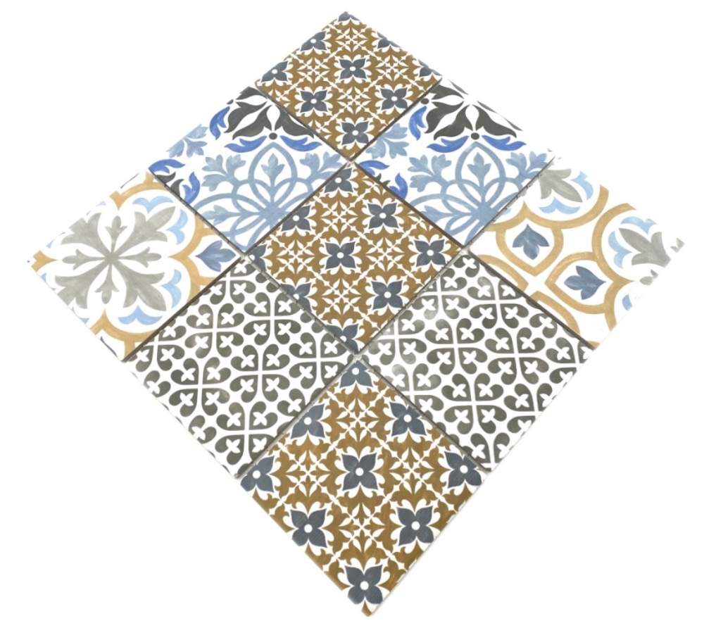 Mosaico quadrato Classico mix opaco in ceramica effetto retro crema blu arancio grigio