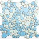 Kieselmosaik Drops blau grün Keramiksteine Mosaiksteine Duschboden Duschwand 12-0401