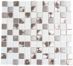 Mosaik Mix Transluzent Edelstahl mix weiss klar glaenzend - 10 Mosaikblaetter