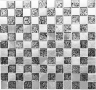 Mosaique damier mix aluminium translucide mix noir argent mat - 10 feuilles de mosaique