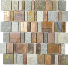 Mosaik Fliese Kupfer Braun Rost Steingrau Quarz Mosaikplatte Wandfliese - 47-585
