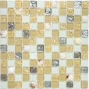 Muschelmosaik Glasmosaik weiss beige silber Fliesenspiegel 82B-0112