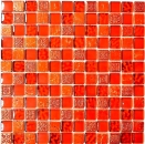 Kunststein Rustikal Mosaikfliese Glasmosaik Resin hellrot feuerrot Struktur Fliesenspiegel Küche Wand Bad WC - 83-CB30