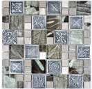 Glasmosaik Kunststein Mosaikfliesen Resin silber grau anthrazit Ornament Fliesenspiegel Wand WC - 88-0280