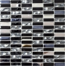 Mosaik Kreuzverbandoptik Mix Transluzent Edelstahl mix schwarz glaenzend - 10 Mosaikblaetter