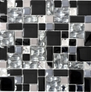 Glasmosaik Edelstahl Mosaikfliesen schwarz silber klar grau Fliesenspiegel Küchenrückwand Bad WC - 88-03689