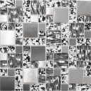 Glasmosaik Mosaikfliese Edelstahl Silber Weiß Schwarz Fliesenspiegel - 88-0203
