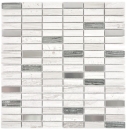 Mosaico cross bond look mix piedra translucida acero inoxidable mix gris blanco brillante - 10 hojas de mosaico