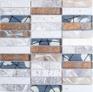 Mosaique Rectangle Mosaique de verre Pierre Acier Resin mix gris Mix Translucide Acier inoxydable Aspect croise brillant