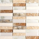 Riemchen Mosaikfliesen Glasmosaik Edelstahl Naturstein beige creme braun Fliesenspiegel Bad Wand WC - 87-52X