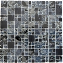 Mosaico de vidrio de piedra natural mosaico de azulejos gris negro plata esmerilado vidrio estructura de marmol azulejo backsplash pared - 92-HQ14
