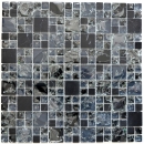 Glasmosaik Naturstein Mosaikfliese Fliese grau schwarz silber Milchglas Marmor Struktur Fliesenspiegel Wand - 92-HQ14