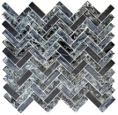 Glas Naturstein Mosaikfliese schwarz klar anthrazit Bruchglas Fischgrät Küchenrückwand Spritzschutz Wand WC - 87HB-0328