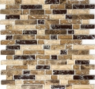 Mosaik Verbund Glasmosaik Stein mix emperador dunkel Mix Transluzent Mauerverbandoptik dunkelbeige glänzend