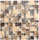 Pierre naturelle Mosaique de verre Marbre Carreaux de mosaique brun fonce creme beige brisures de verre Carrelage cuisine salle de bain - 87-K1455