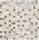 Mosaique de verre Pierre naturelle gris clair brillant gold cream structure 92-HQ12