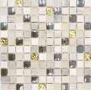 Naturstein Rustikal Mosaikfliese Glasmosaik Marmor hellgrau gold Milchglas Struktur Fliesenspiegel Wand Bad Küche WC - 83-HQ22
