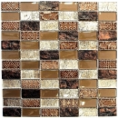 Riemchen Rechteck Mosaikfliesen Glasmosaik Stein Retro braun bronze beige Struktur Wandverkleidung Bad WC - 83-CRS6