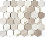 Glasmosaik Naturstein Mosaikfliese Hexagon 3D schlamm grau cream 11D-44