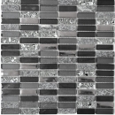 Riemchen Rechteck Mosaikfliesen Glasmosaik Stäbchen silber grau schwarz anthrazit Naturstein Küchenrückwand Bad WC - 87-SM88