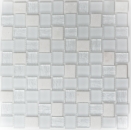 Naturstein Rustikal Mosaikfliese Glasmosaik Marmor Milchglas weiß klar gefrostet Fliesenspiegel Wand Bad Küche WC - 82-0111