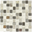 Naturstein Rustikal Mosaikfliese Glasmosaik Quarz beige creme anthrazit Milchglas Küchenrückwand Bad Wand WC - 82-0102