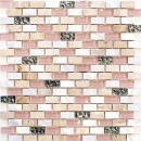 Mosaik Stäbchen Verbund Naturstein Mosaikfliese beige rose perlmutt Brick Glasmosaik Muschel Küchenrückwand Bad WC - 87-B05S