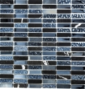 Riemchen Rechteck Mosaikfliesen Glasmosaik grau schwarz blauschwarz Marmor Naturstein Küche Wand Bad WC - 87-0302