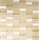 Mosaik Stäbchen Glasmosaik Stein mix weiß matt gold Mix Transluzent Kreuzverbandoptik glänzend