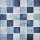 Mosaique Carre Mosaique de verre mix bleu translucide aspect beton brillant