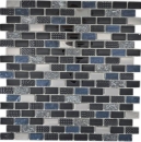 Mosaico tiras compuesto piedra natural vidrio mosaico negro plata antracita estructura pared azulejo backsplash cuarto de bano WC - 87-0003