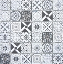 Glasmosaik Mosaikfliese Retro Ornament Weiß Schwarz Grau Fliesenspiegel - 63-0103