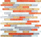 Mosaik Mauerverbandoptik Transluzent Crystal mix gold silber schwarz rot glaenzend - 10 Mosaikblaetter